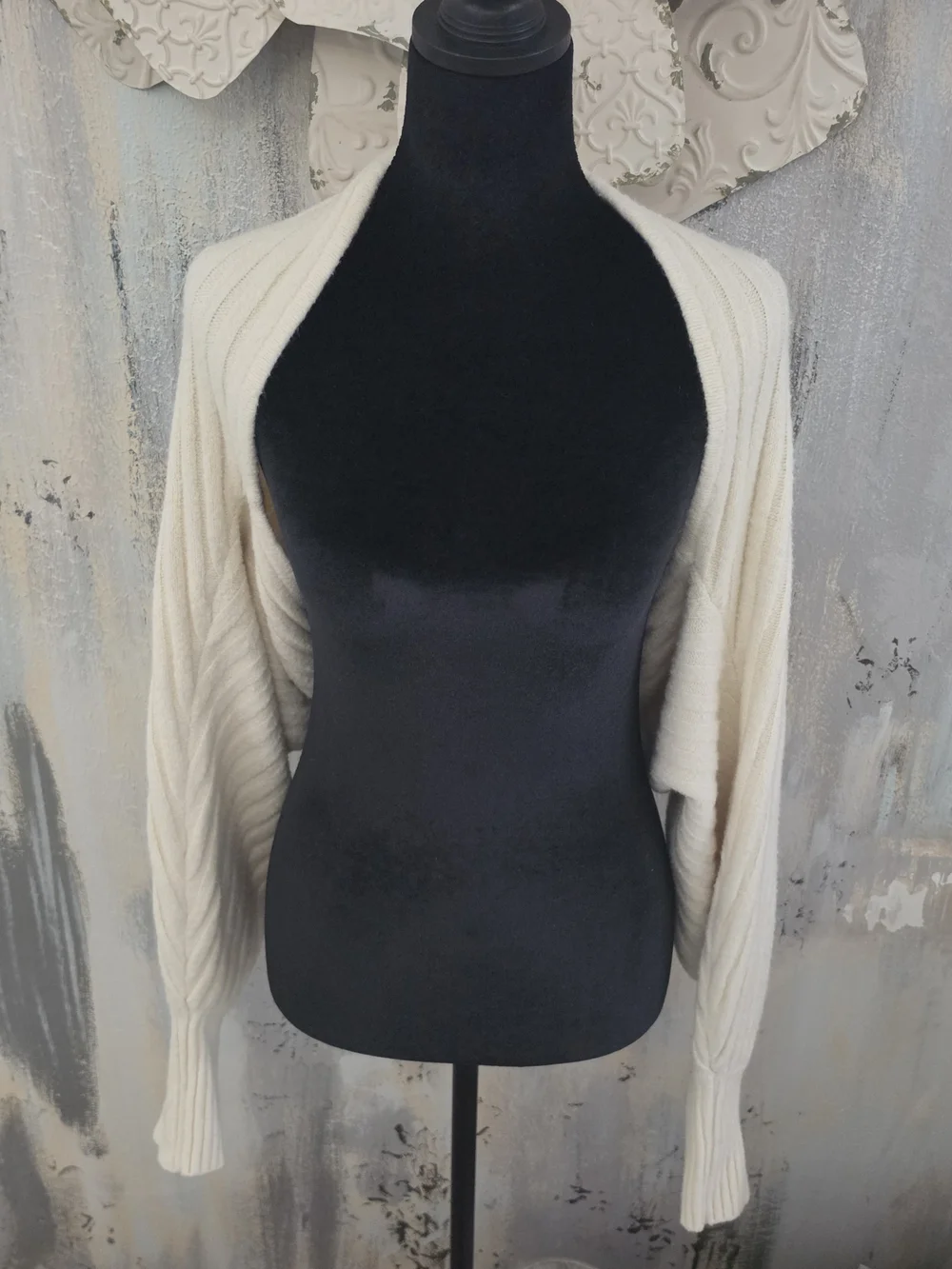 Cream Open-Front Knit Shrug Sweater